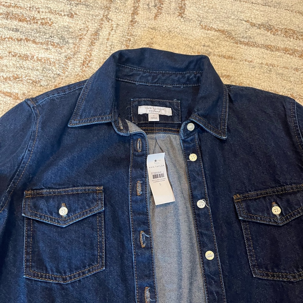 NWT Dark Blue Denim Shacket with Button Closure - Picture 2 of 2